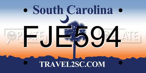 FJE594 South Carolina License Plate