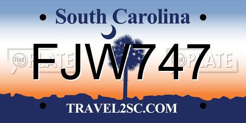 FJW747 South Carolina License Plate