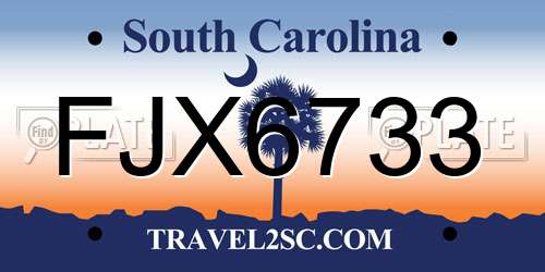 FJX6733 South Carolina License Plate