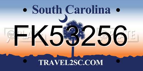 FK53256 South Carolina License Plate