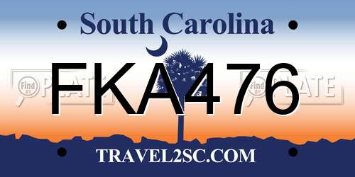 FKA476 South Carolina License Plate