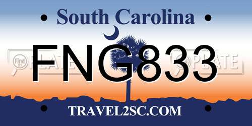 FNG833 South Carolina License Plate