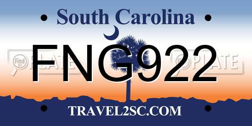 FNG922 South Carolina License Plate