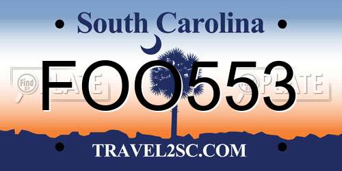 FOO553 South Carolina License Plate
