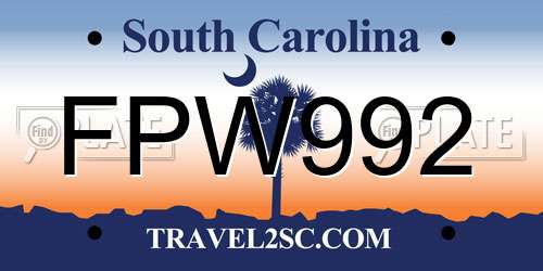 FPW992 South Carolina License Plate