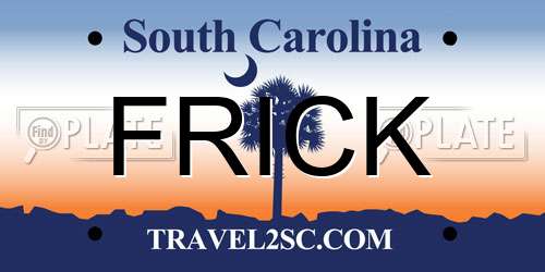 FRICK South Carolina License Plate