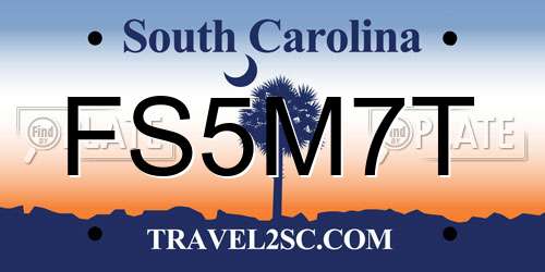 FS5M7T South Carolina License Plate