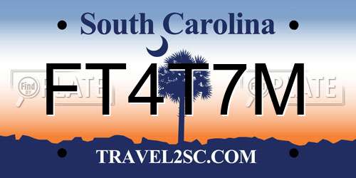 FT4T7M South Carolina License Plate
