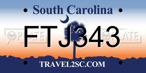 FTJ343 South Carolina License Plate