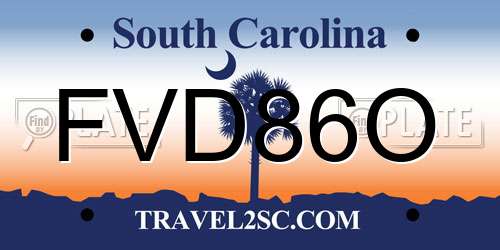 FVD86O South Carolina License Plate