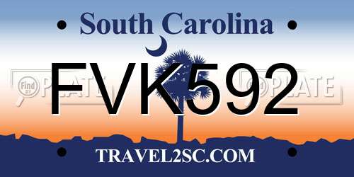 FVK592 South Carolina License Plate