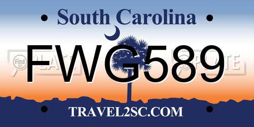 FWG589 South Carolina License Plate