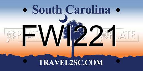 FWI221 South Carolina License Plate