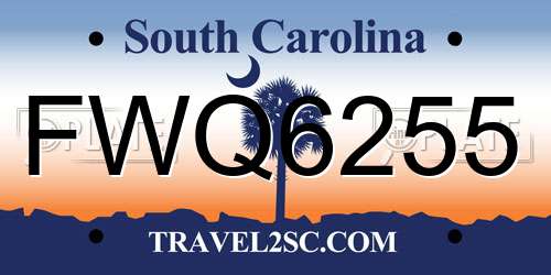 FWQ6255 South Carolina License Plate