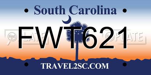 FWT621 South Carolina License Plate