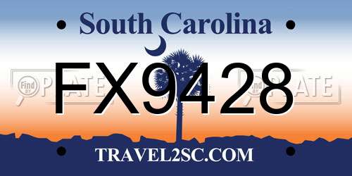 FX9428 South Carolina License Plate