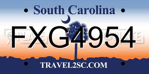 FXG4954 South Carolina License Plate