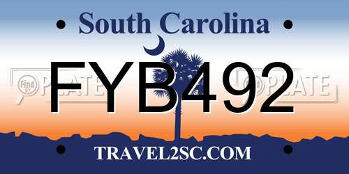 FYB492 South Carolina License Plate