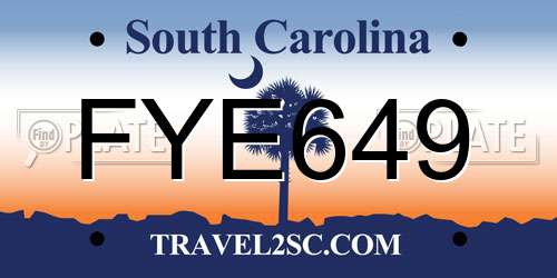 FYE649 South Carolina License Plate