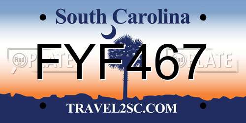 FYF467 South Carolina License Plate