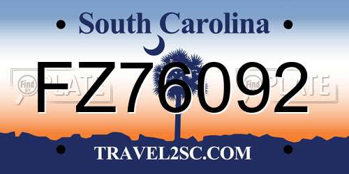 FZ76092 South Carolina License Plate