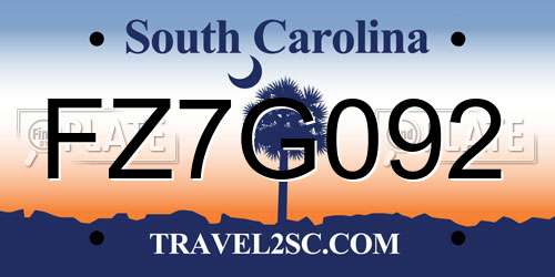 FZ7G092 South Carolina License Plate