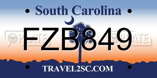 FZB849 South Carolina License Plate