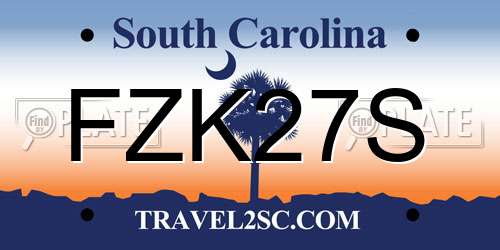 FZK27S South Carolina License Plate