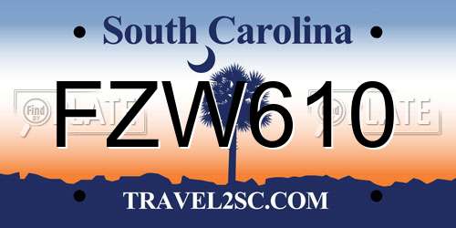 FZW610 South Carolina License Plate