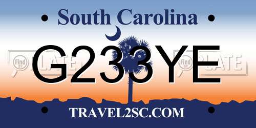 G233YE South Carolina License Plate
