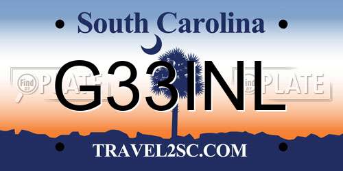 G33INL South Carolina License Plate