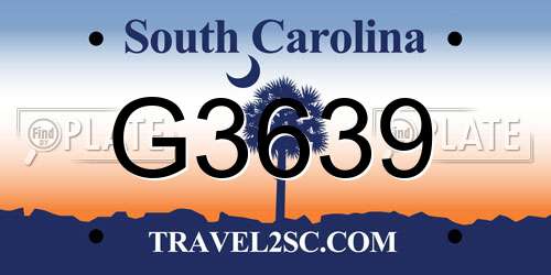 G3639 South Carolina License Plate