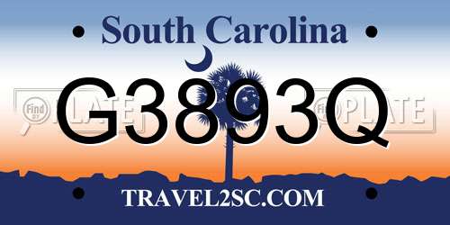 G3893Q South Carolina License Plate