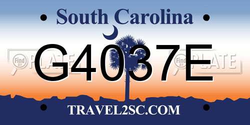 G4037E South Carolina License Plate