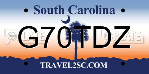 G70TDZ South Carolina License Plate