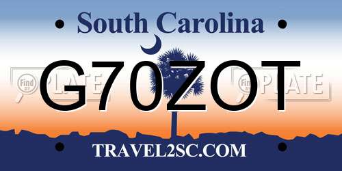 G70ZOT South Carolina License Plate
