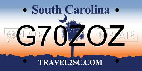 G70ZOZ South Carolina License Plate
