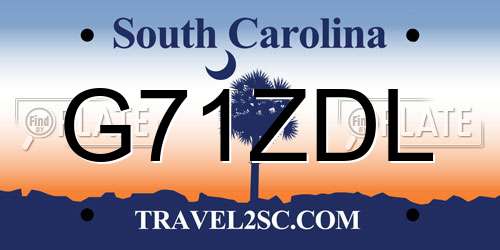 G71ZDL South Carolina License Plate