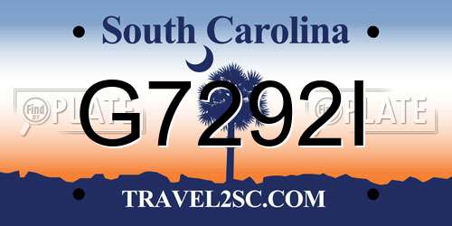 G7292I South Carolina License Plate