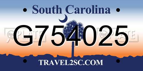 G754025 South Carolina License Plate