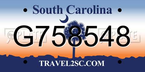 G758548 South Carolina License Plate
