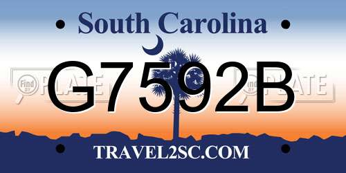 G7592B South Carolina License Plate