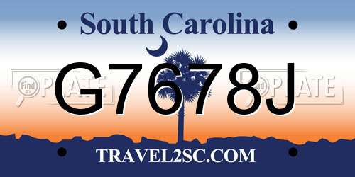 G7678J South Carolina License Plate