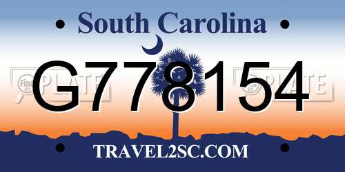 G778154 South Carolina License Plate