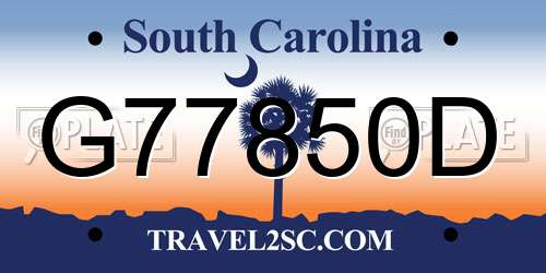G77850D South Carolina License Plate