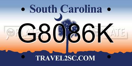 G8086K South Carolina License Plate