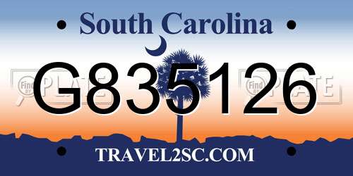 G835126 South Carolina License Plate