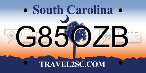 G85OZB South Carolina License Plate