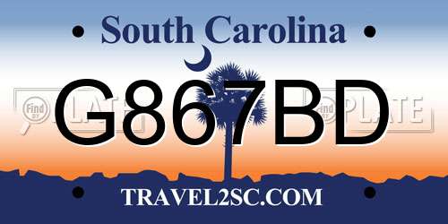 G867BD South Carolina License Plate