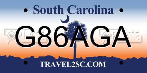 G86AGA South Carolina License Plate